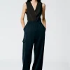 Tibi Active Knit Wide Leg Pull On Pant Navy Best