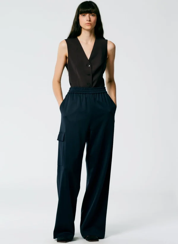 Tibi Active Knit Wide Leg Pull On Pant Navy Best