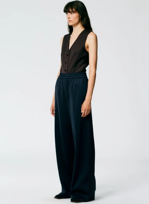 Tibi Active Knit Wide Leg Pull On Pant Navy Best