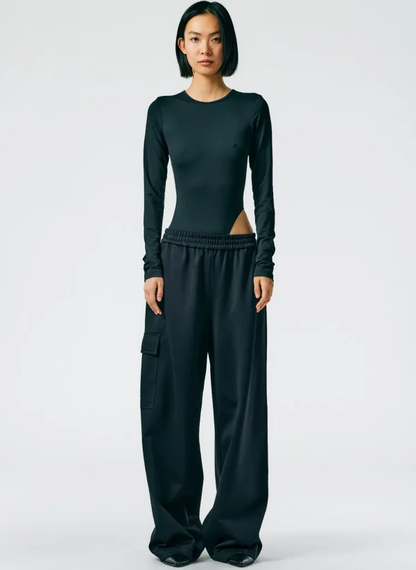 Tibi Active Knit Wide Leg Pull On Pant Black Hot