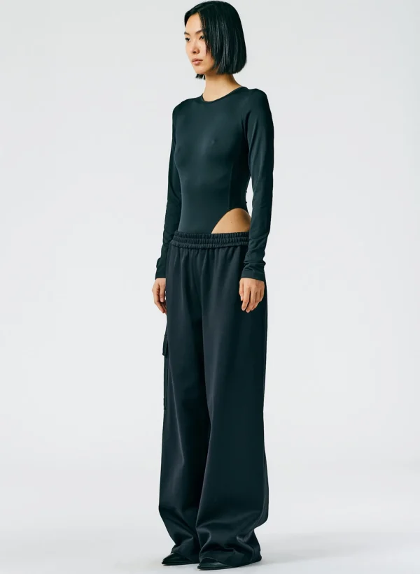 Tibi Active Knit Wide Leg Pull On Pant Black Hot