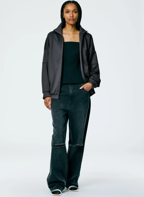 Tibi Active Knit Zipper Detailed Track Jacket Navy Fog Best