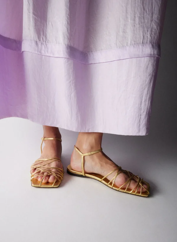 Tibi Berneice Kidskin Sandal Gold Best Sale