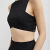 Tibi Bonded Luxe Twill Square Neck Cropped Top Black Shop