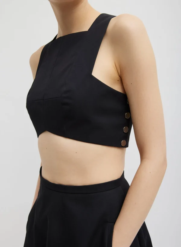 Tibi Bonded Luxe Twill Square Neck Cropped Top Black Shop