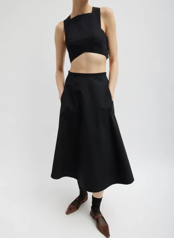 Tibi Bonded Luxe Twill Square Neck Cropped Top Black Shop