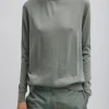 Tibi Cashmere Silk Blend Mock Neck Easy Sweater Pumice Grey Best Sale