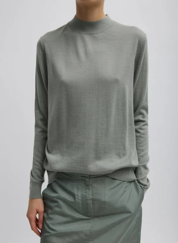 Tibi Cashmere Silk Blend Mock Neck Easy Sweater Pumice Grey Best Sale