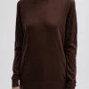 Tibi Cashmere Silk Blend Mock Neck Easy Sweater Hickory Fashion