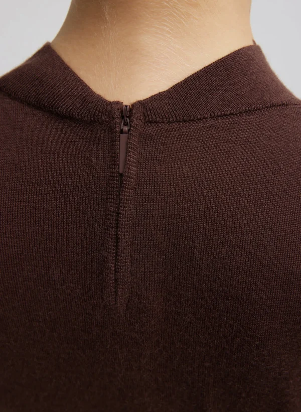 Tibi Cashmere Silk Blend Mock Neck Easy Sweater Hickory Fashion