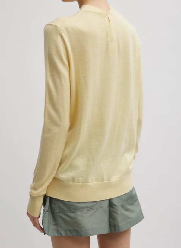 Tibi Cashmere Silk Blend Mock Neck Easy Sweater Lemon Ice Cheap