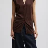 Tibi Cashmere Silk Blend Sleeveless Button Down Sweater Hickory Flash Sale