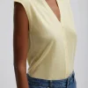 Tibi Cashmere Silk Blend Sleeveless Button Down Sweater Lemon Ice Best Sale