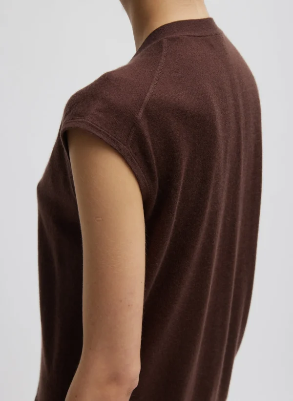 Tibi Cashmere Silk Blend Sleeveless Button Down Sweater Hickory Flash Sale