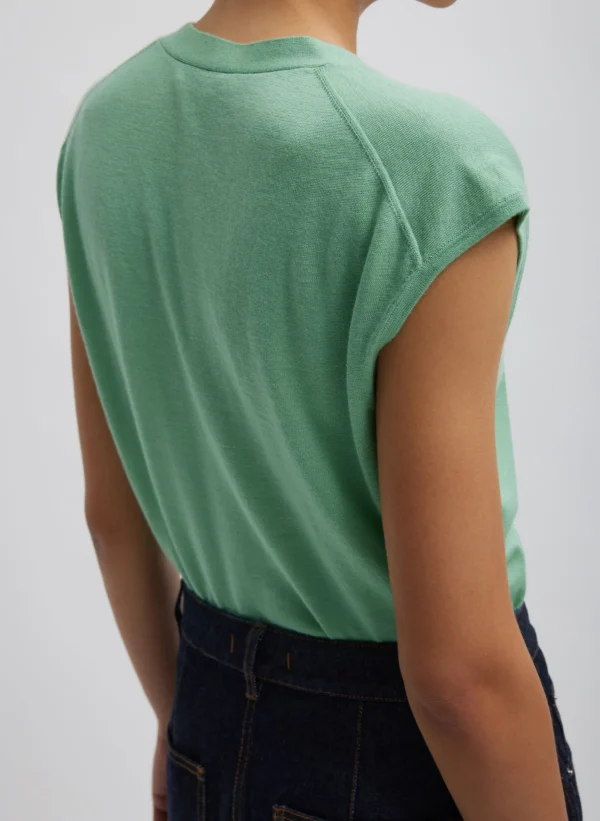 Tibi Cashmere Silk Blend Sleeveless Button Down Sweater Green Tea Best