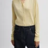 Tibi Cashmere Silk Blend Slim Cardigan Lemon Ice Clearance