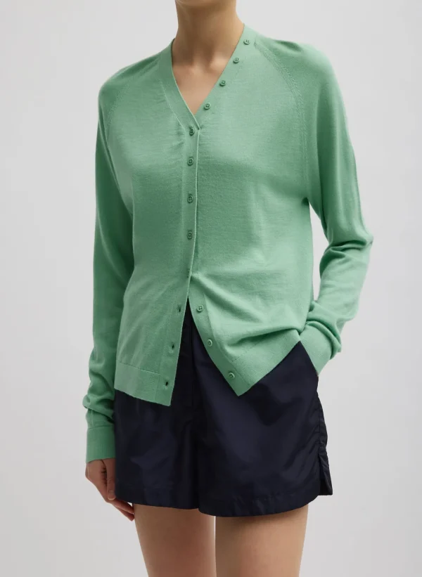 Tibi Cashmere Silk Blend Slim Cardigan Green Tea Flash Sale