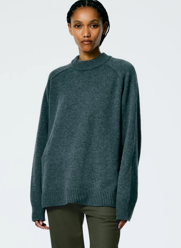 Tibi Cashmere Sweater Crewneck Oversized Pullover Dark Heather Grey Shop