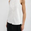 Tibi Chino Slit Front Sleeveless Top White Cheap