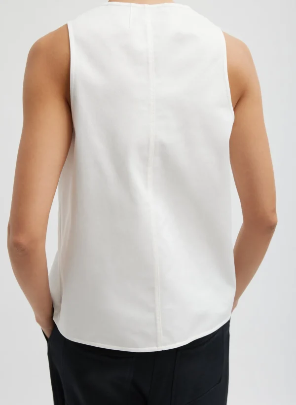 Tibi Chino Slit Front Sleeveless Top White Cheap