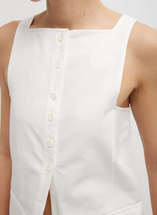 Tibi Chino Slit Front Sleeveless Tunic White Best