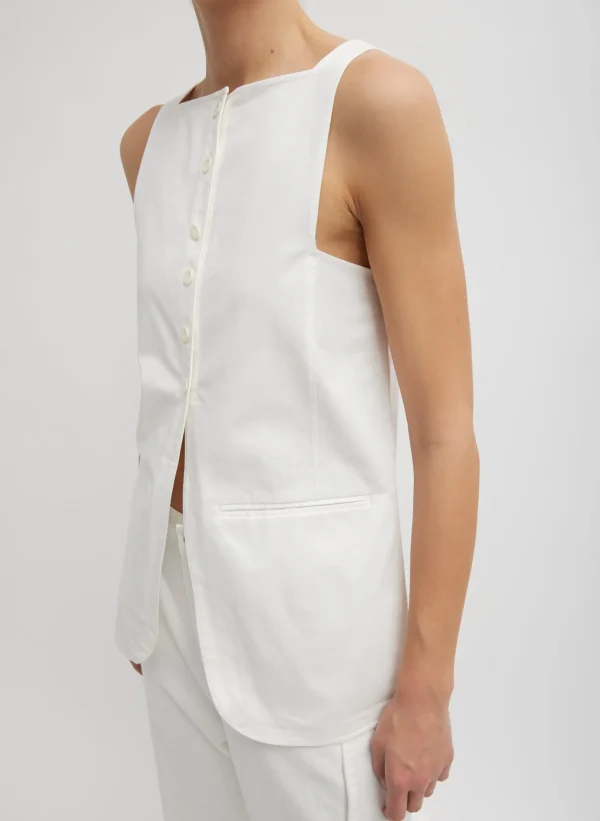 Tibi Chino Slit Front Sleeveless Tunic White Best