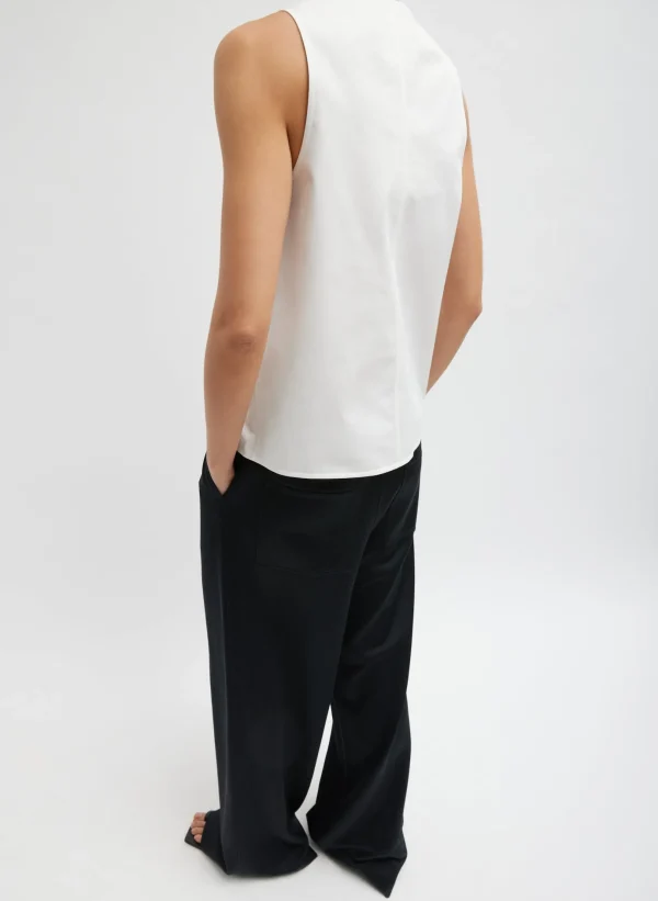 Tibi Chino Slit Front Sleeveless Top White Cheap