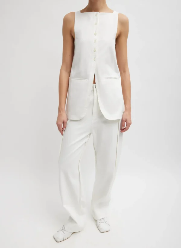 Tibi Chino Slit Front Sleeveless Tunic White Best