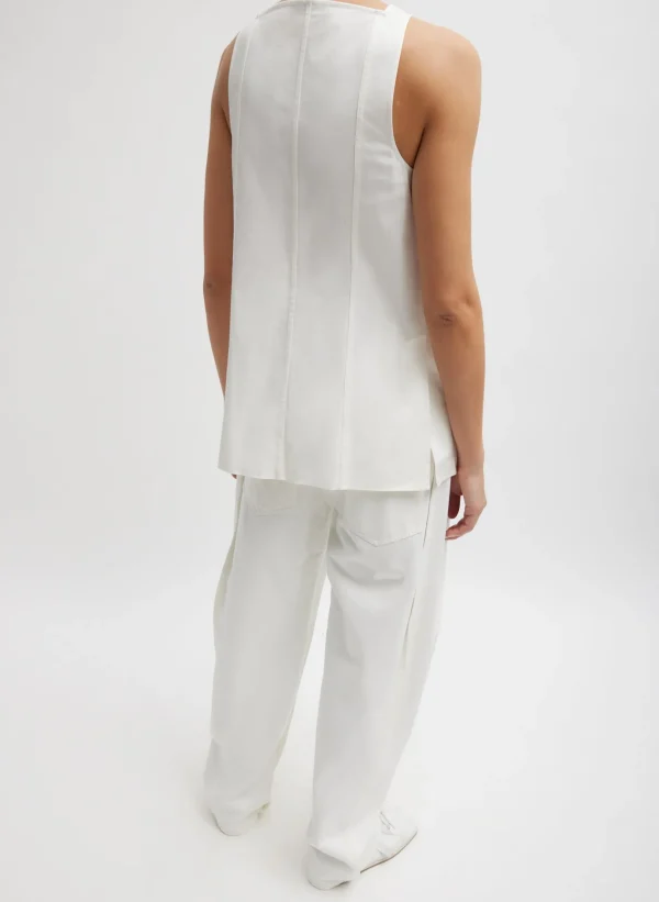 Tibi Chino Slit Front Sleeveless Tunic White Best