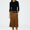 Tibi Chino Wide Pleat Wrap Skirt Caramel Cheap