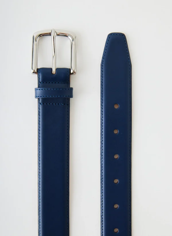 Tibi Classic Men's Leather Belt Ultramarine Blue Fashion