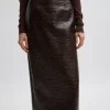 Tibi Coated Basketweave Pencil Skirt Brown Sale