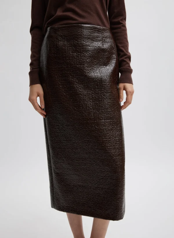 Tibi Coated Basketweave Pencil Skirt Brown Sale