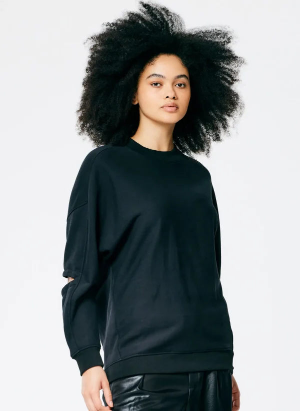 Tibi Cocoon Crewneck Sweatshirt Black Shop