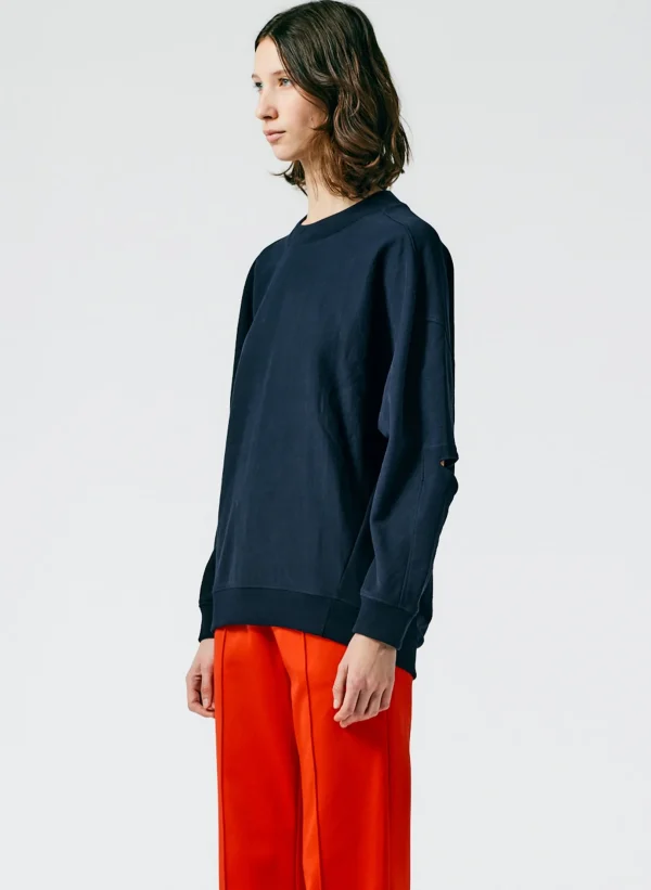 Tibi Cocoon Crewneck Sweatshirt Navy Shop