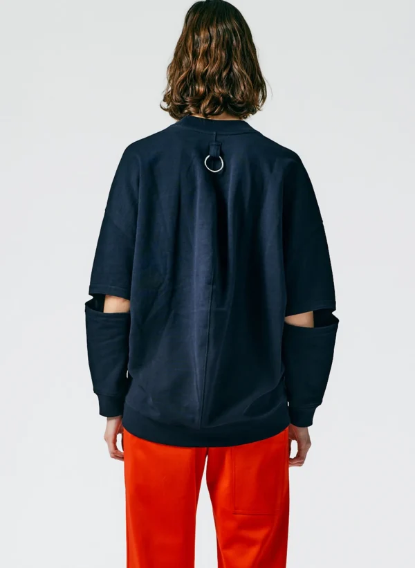 Tibi Cocoon Crewneck Sweatshirt Navy Shop