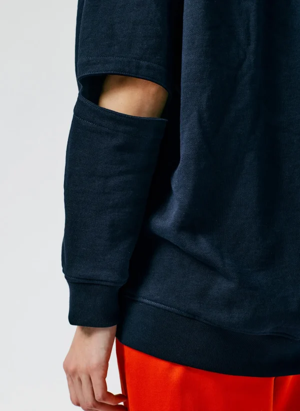 Tibi Cocoon Crewneck Sweatshirt Navy Shop