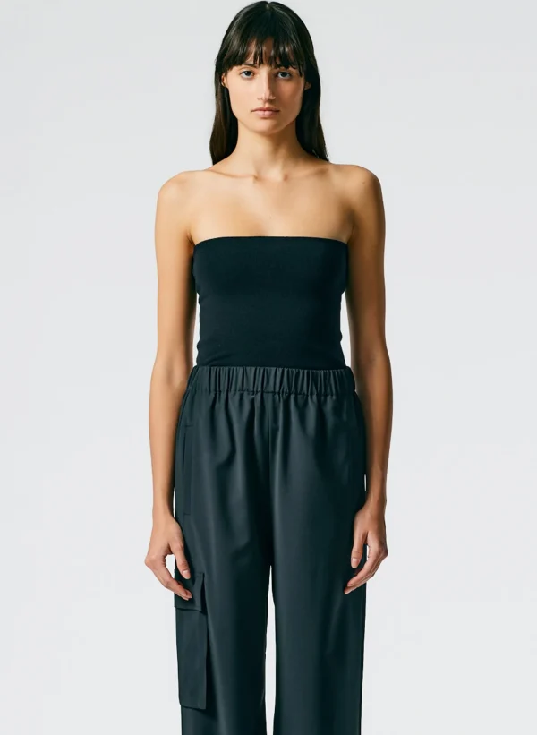 Tibi Compact Stretch Cashmere Tube Top Black Hot