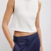 Tibi Cotton Criss Cross Cropped Sleeveless Sweater White Sale