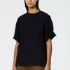 Tibi Crinkle Shirting Easy T-Shirt Midnight Navy Hot