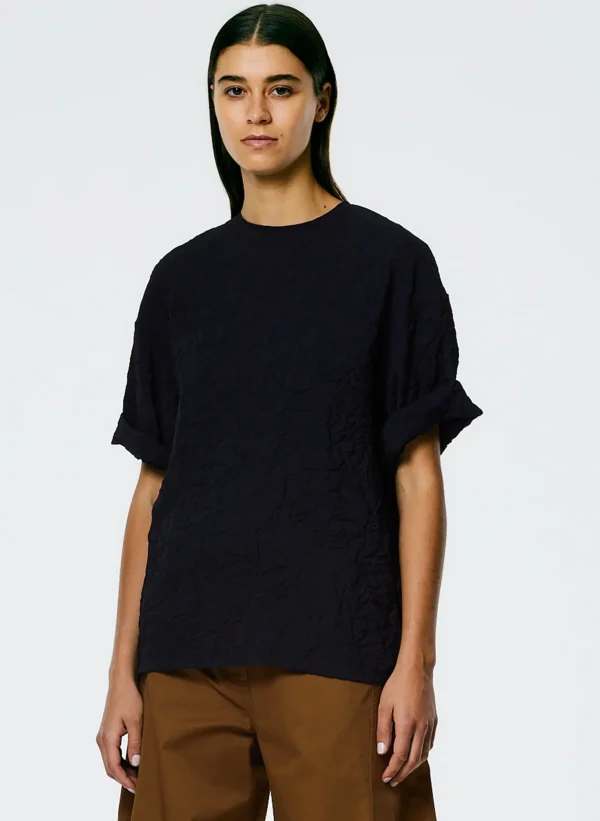 Tibi Crinkle Shirting Easy T-Shirt Midnight Navy Hot