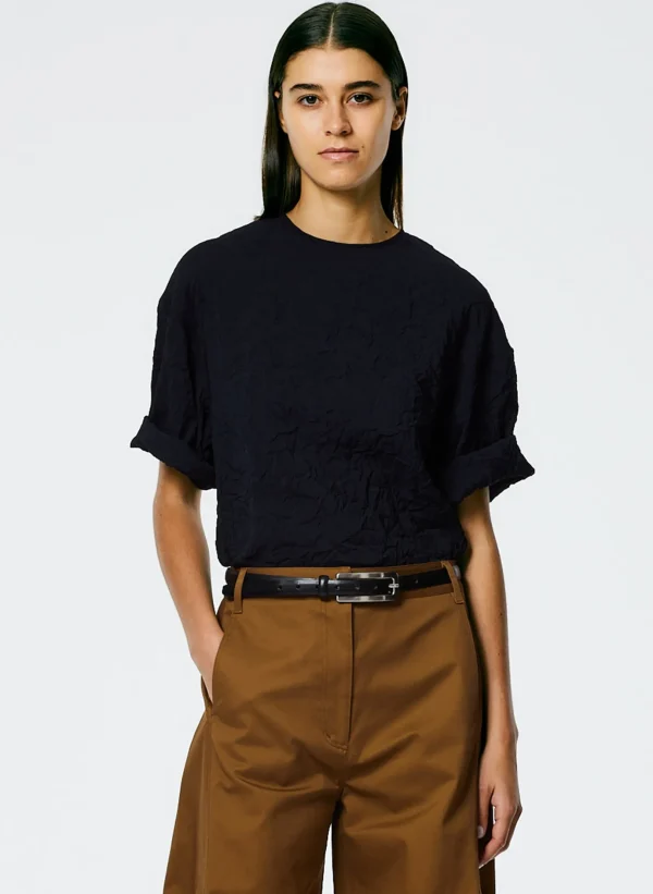 Tibi Crinkle Shirting Easy T-Shirt Midnight Navy Hot