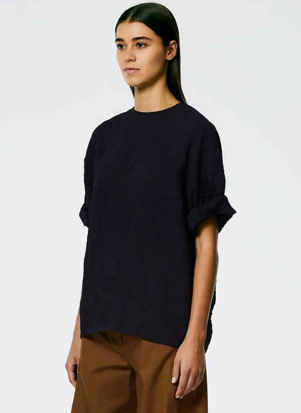 Tibi Crinkle Shirting Easy T-Shirt Midnight Navy Hot