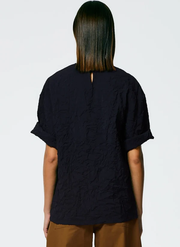 Tibi Crinkle Shirting Easy T-Shirt Midnight Navy Hot