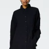 Tibi Crinkle Shirting Oversized Shirt Midnight Navy Discount