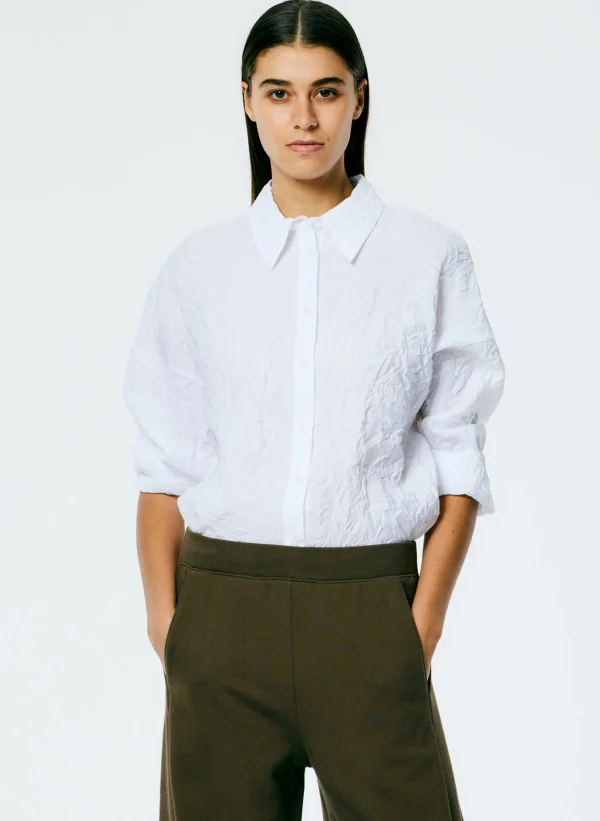 Tibi Crinkle Shirting Oversized Shirt White Outlet