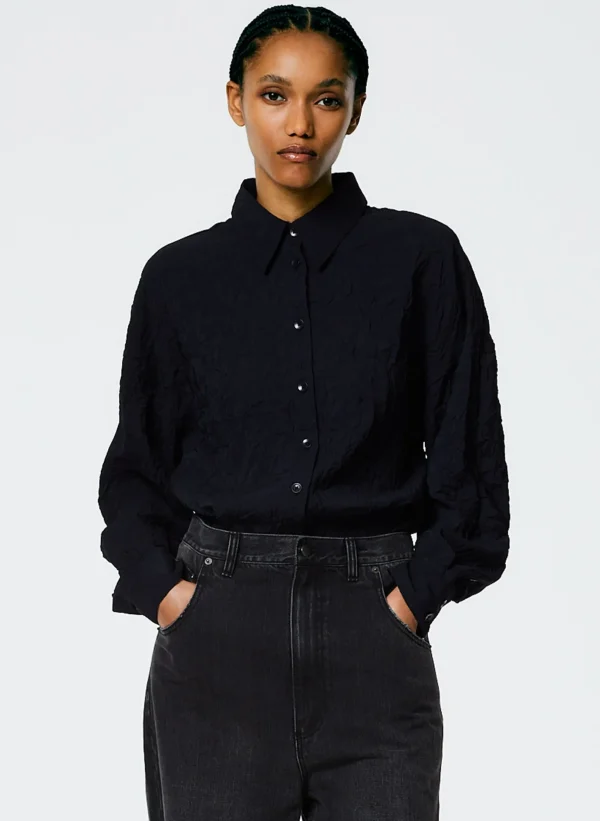 Tibi Crinkle Shirting Oversized Shirt Midnight Navy Discount