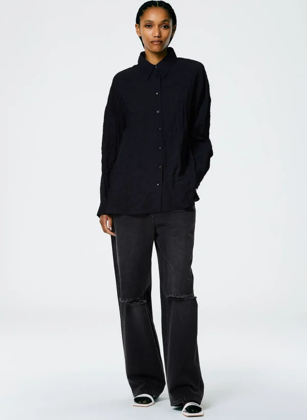 Tibi Crinkle Shirting Oversized Shirt Midnight Navy Discount