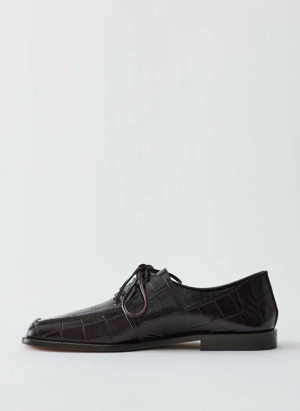 Tibi Croc Print Brody Square Toe Loafer Dark Brown Store