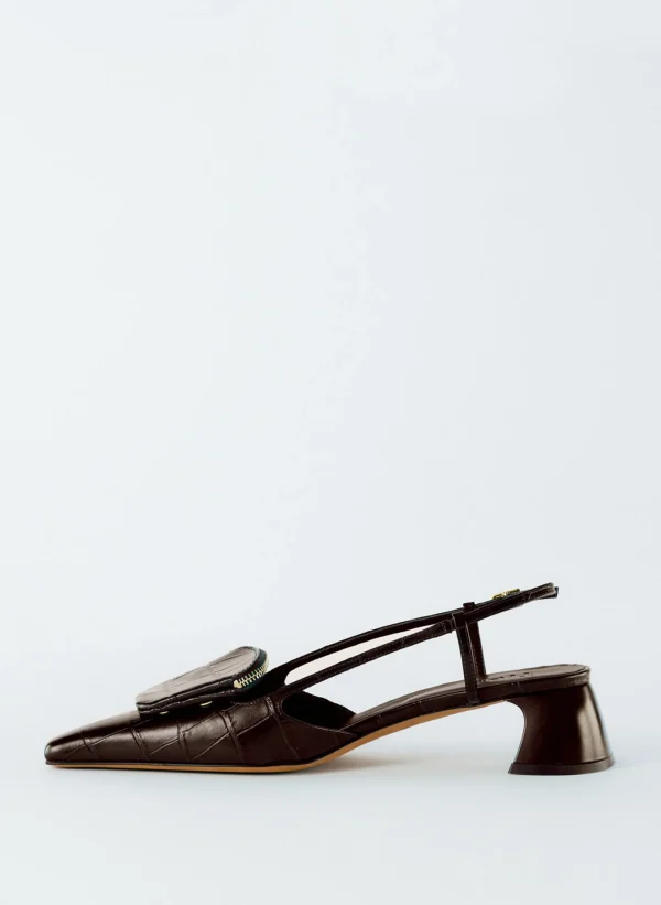 Tibi Croc Print Victor Slingback Brown Best